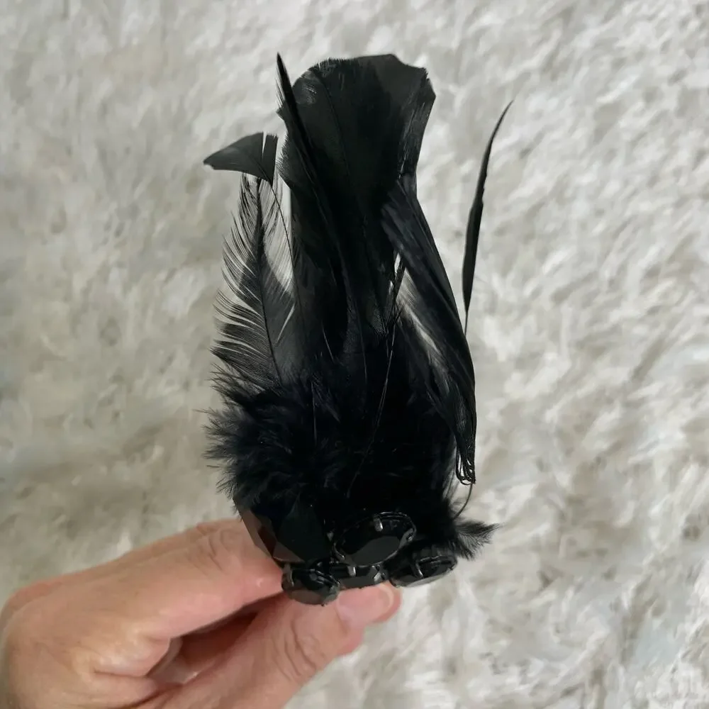Black Feather Rhinestone Jewel Headband Halloween Dance Costume